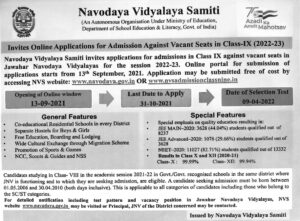 Navodaya Vidyalaya 9th Class Admission 2022